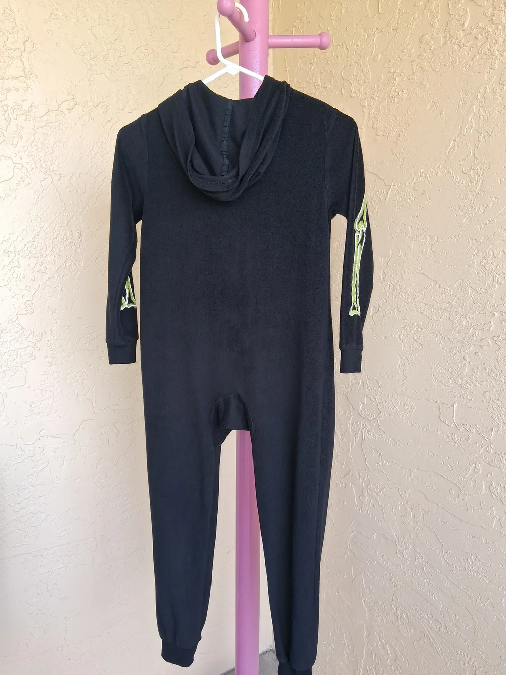 Cat & Jack Black Hoodie Bodysuit with Neon Green Skeleton Print